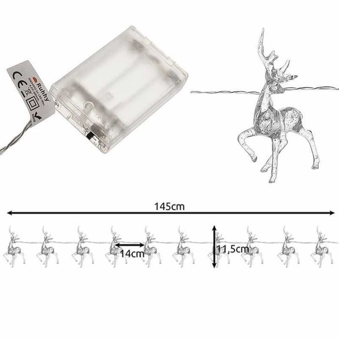 Коледни LED лампички RUHHY с еленчета – 10 броя, топла бяла светлина