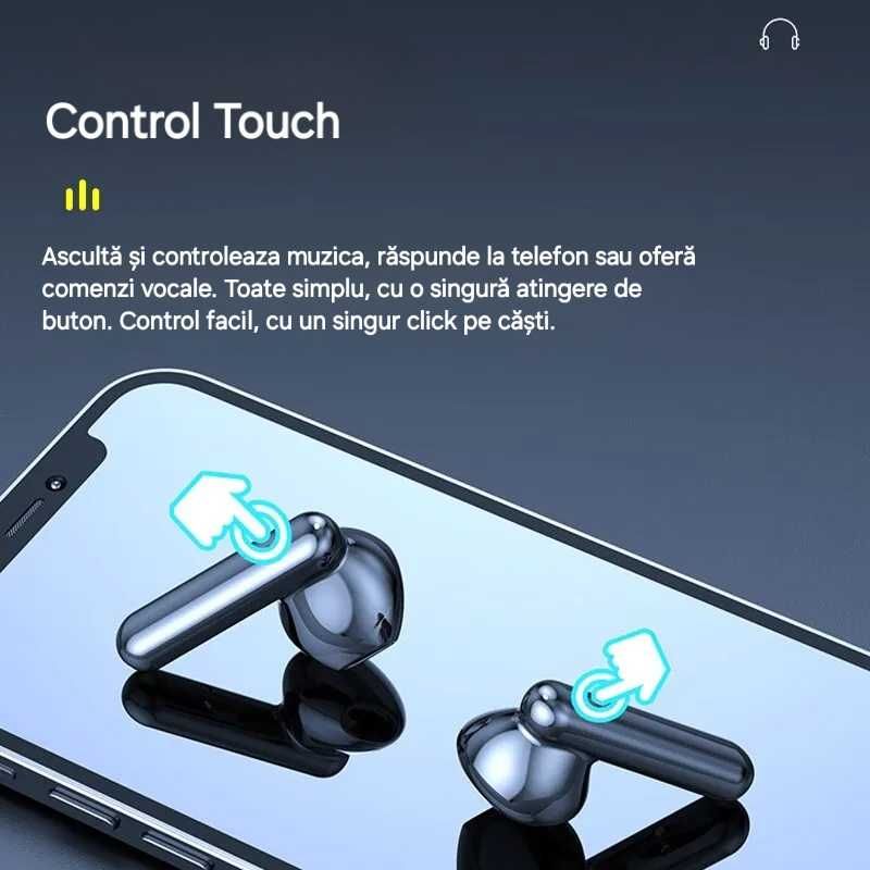 Căști Bluetooth touch. Anulare zgomot. Delay 0. Sunet impecabil.