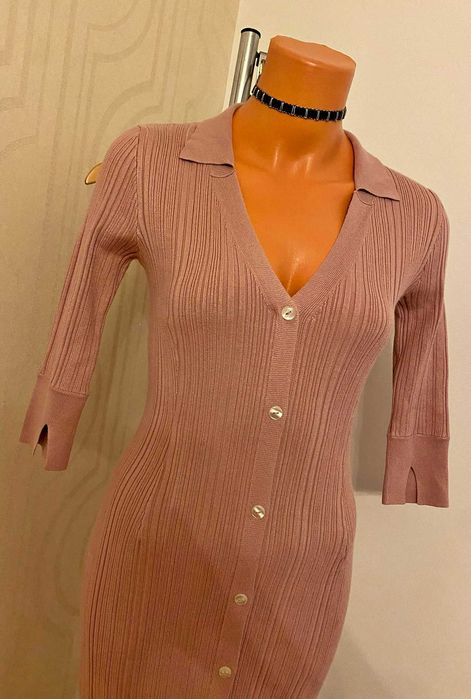 Rochie midi tricot cu slit lateral si maneca 3/4 Orsay