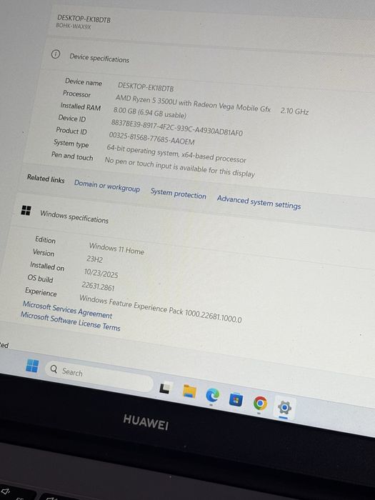 Laptop Huawei D15• ryzen 5• 12 clicluri• carcasa aliaj•
