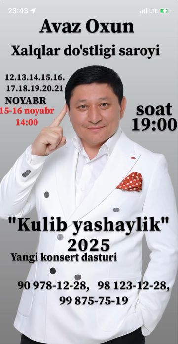 Avaz Oxun konsertiga bilet bor