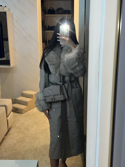 Palton din lana de alpaca cu blana naturala