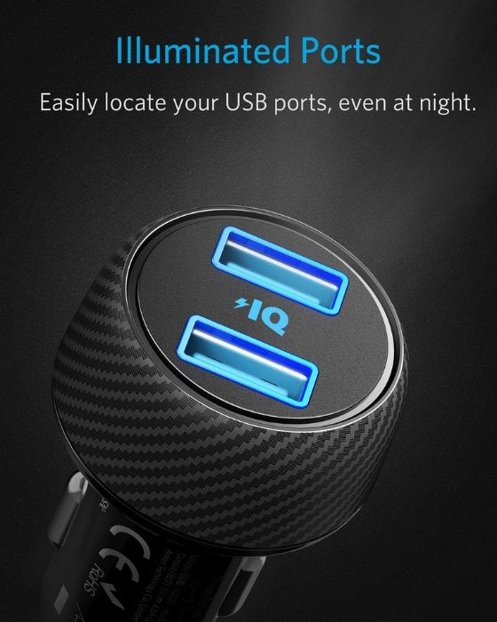 Anker Ultra-Compact 24W, PowerDrive 2 Elite, зарядно за кола с 2 извод