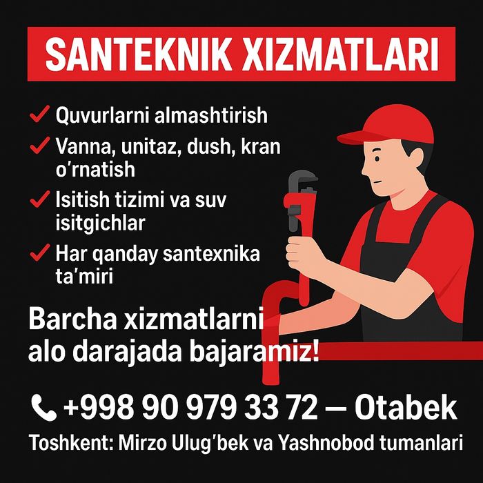 Santexnik xizmati narxlari Toshkentda 24/7 usta • tezkor va sifatli