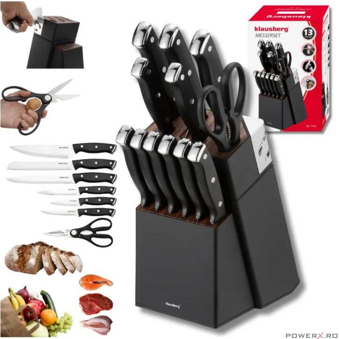 Set de cutite 13 piese, cu ascutitor si suport, otel inoxidabil,