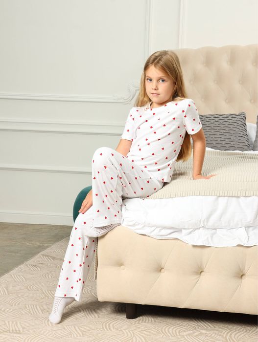 Десткая пижама с сердечками для девочек 100% хлопок