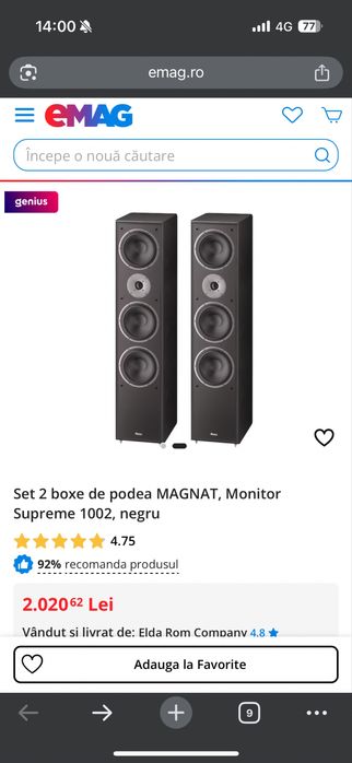 Set 2 boxe de podea MAGNAT, Monitor Supreme 1002, negru.Astept oferte