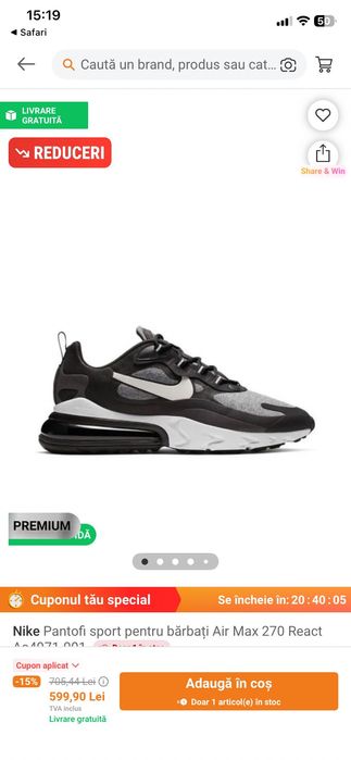 Vând adidași, Nike Air Max 270 React,bărbați.