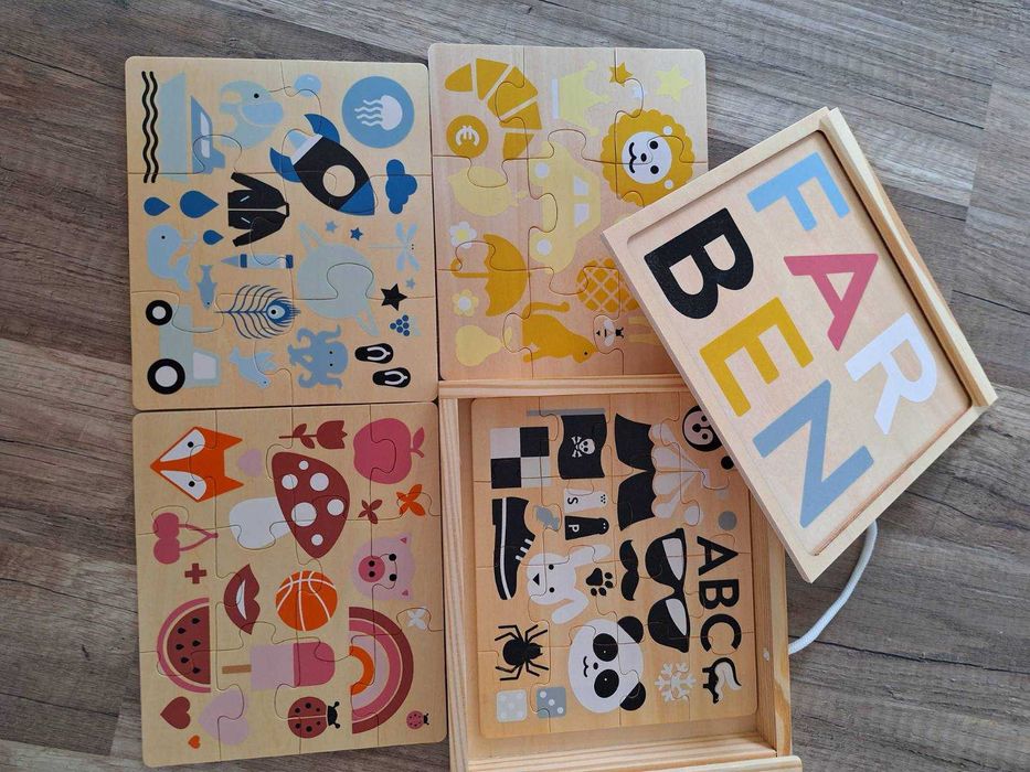 НОВИ дървени играчки - кран, пъзел