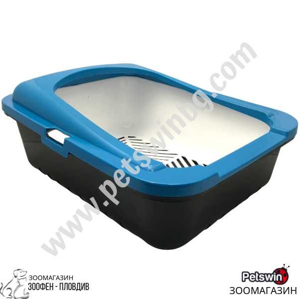 Котешка Тоалетна- с Борд- 50/38/19см- Синьо-Черна- Ръчно Самопочистващ