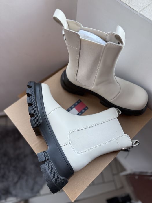 Tommy Jeans Chunky Leather Chelsea cizme dama cu platforma albe 39 noi