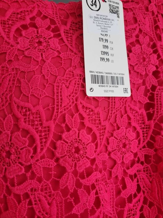 Rochie Otsay din dantela, fucsia, noua, marimea 34