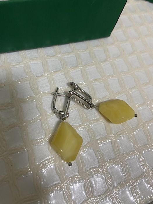 Серьги янтарь натуральный в серебре