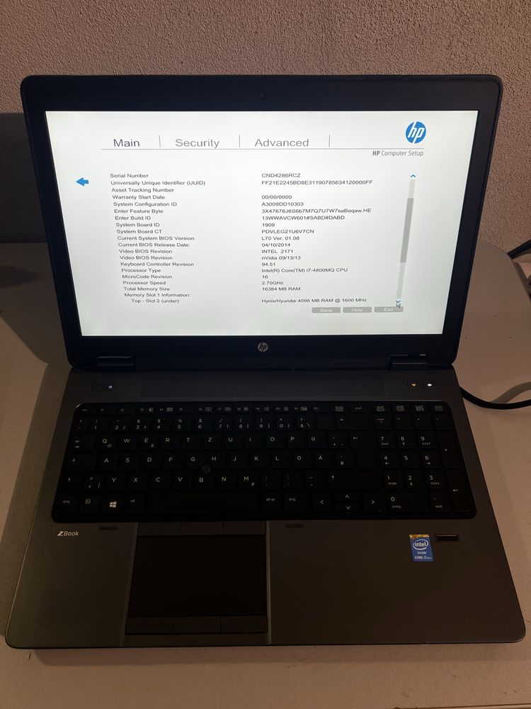 Лаптоп HP Zbook 15 i7-4800MQ RAM 16 GB
