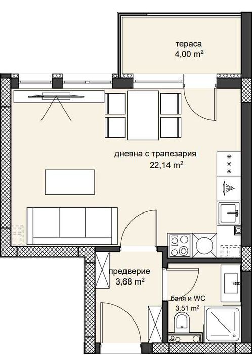 Едностаен апартамент ХРисто Смирненски