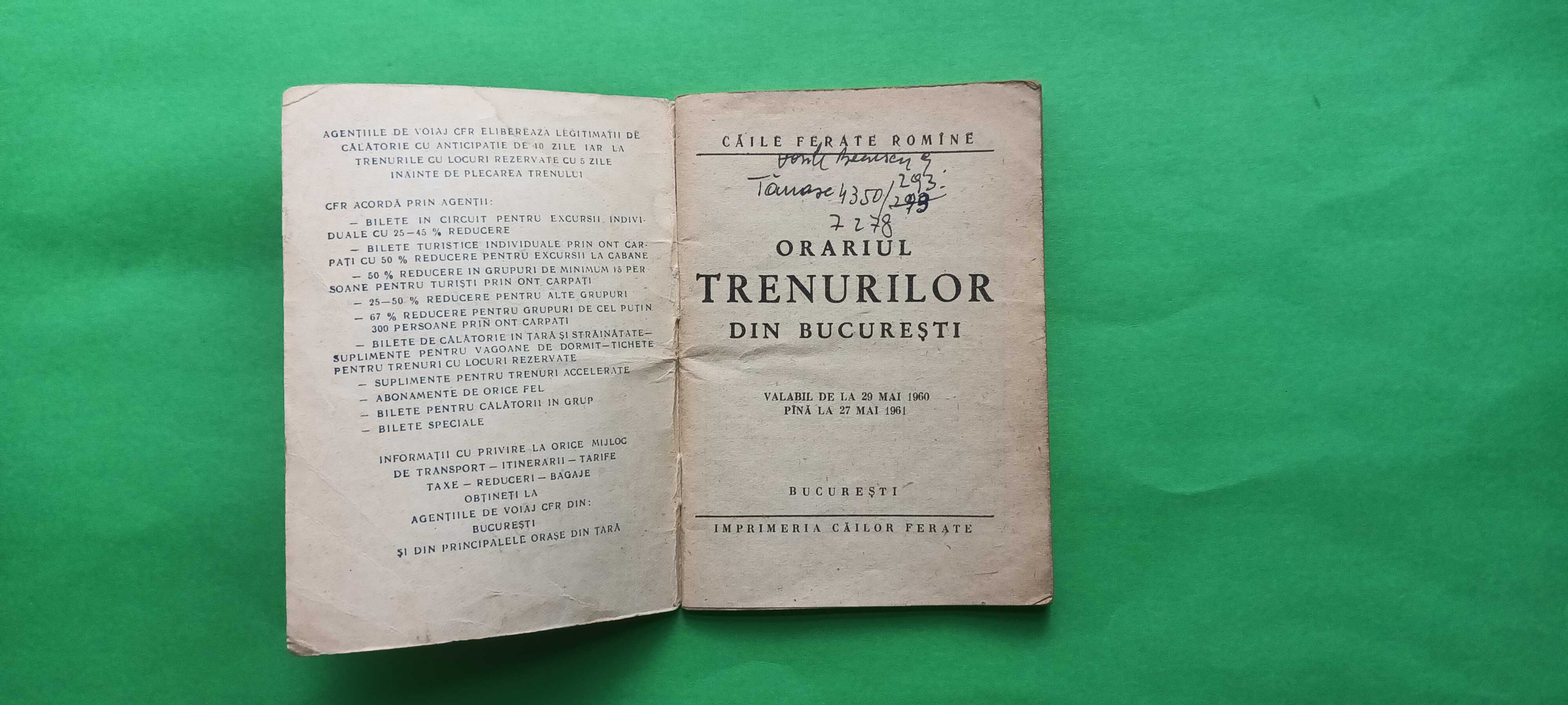 Bucuresti Orarul trenurilor / Mersul trenurilor 1960