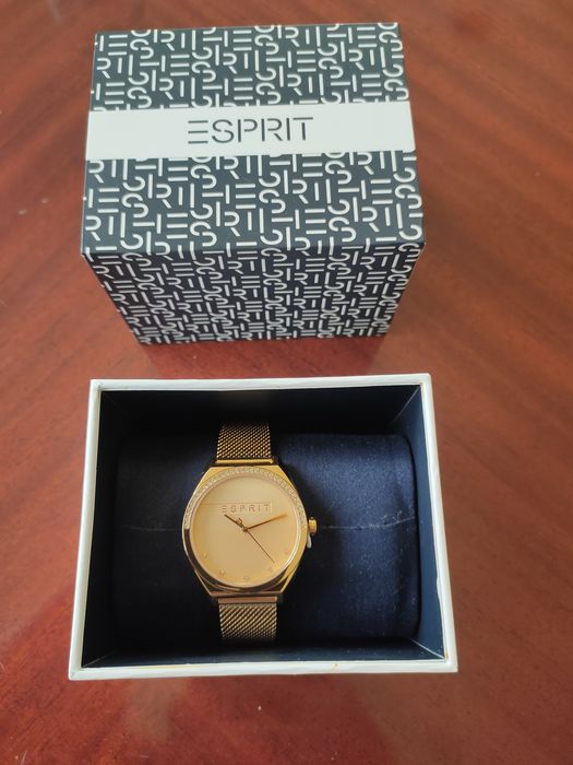 Ceas Esprit analog cu bratara cu model plasa, Auriu