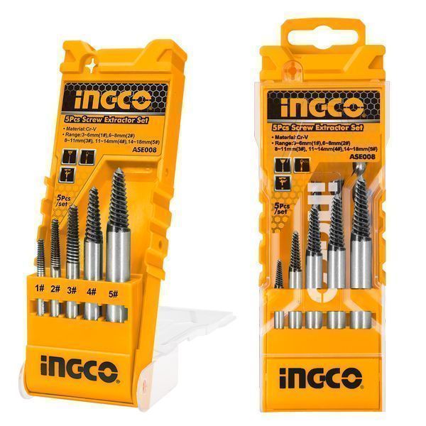 Комплект винтови екстрактори, 5 части ingco