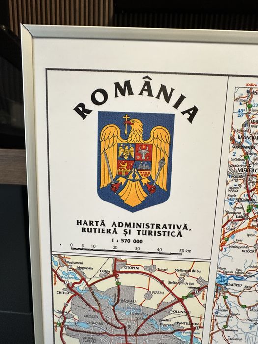 Hartă magnetică România cu ramă de aluminiu realizată pe comandă