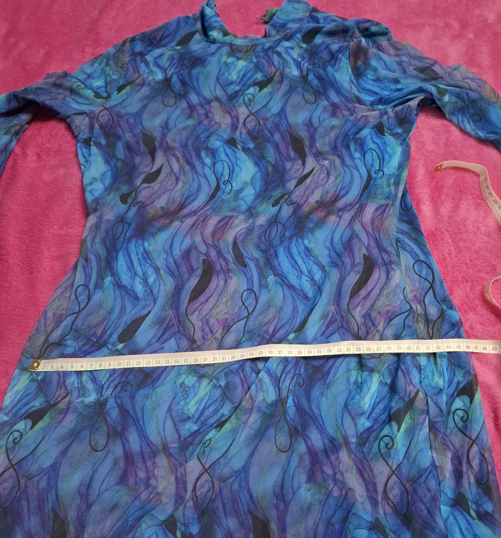 Rochie midi de tul albastru cu model abstract, mulata, M-L