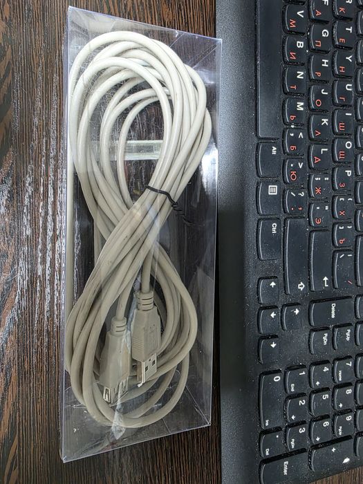 Кабель USB 2.0 (F), USB 2.0 (M), 5 м, серый