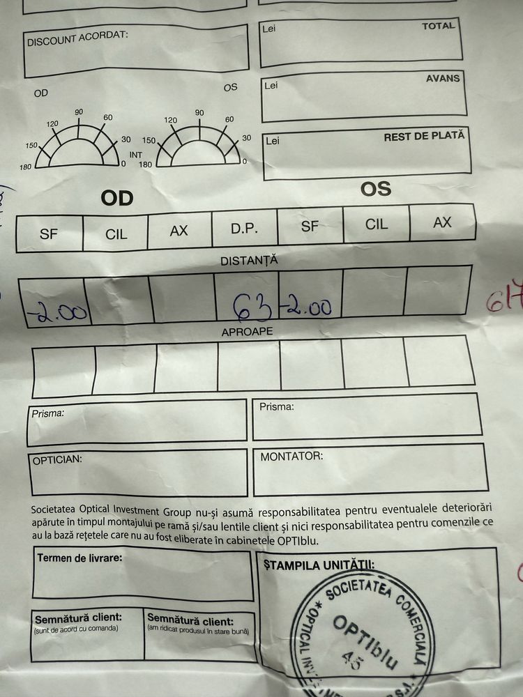 Lentile ochelari vedere -2 SF / 63 DP
