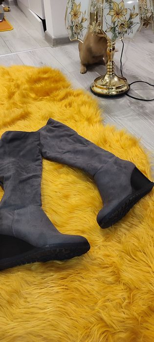 Cizme cu platformă pana la genunchi, gri, Graceland