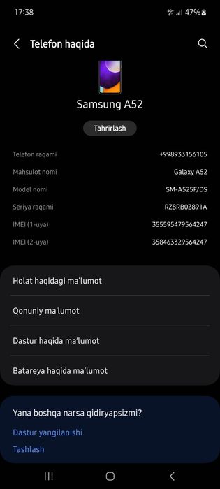 Samsung A52 kafolati bor