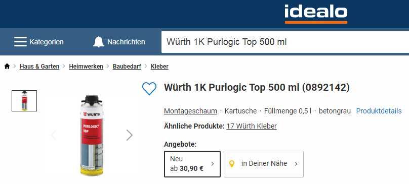 Wurth Purlogic Top 1K spuma profesionala gri de montaj