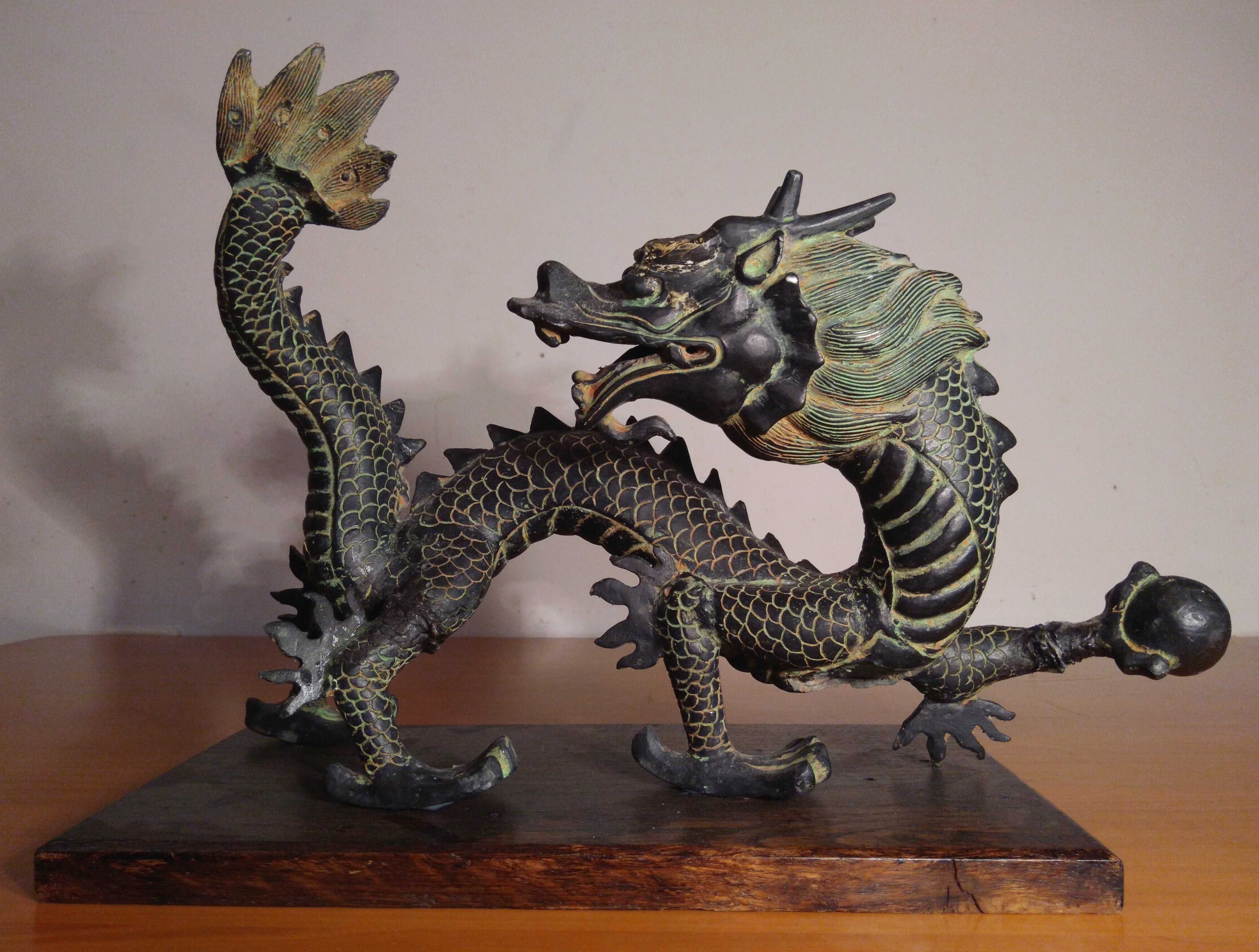 Statueta asiatica Dragon Imperial Feng Shui |bronz| veche si rara