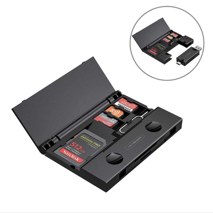 2-in-1 Card Reader — компактный для SD/TF карт и SIM. Есть доставка