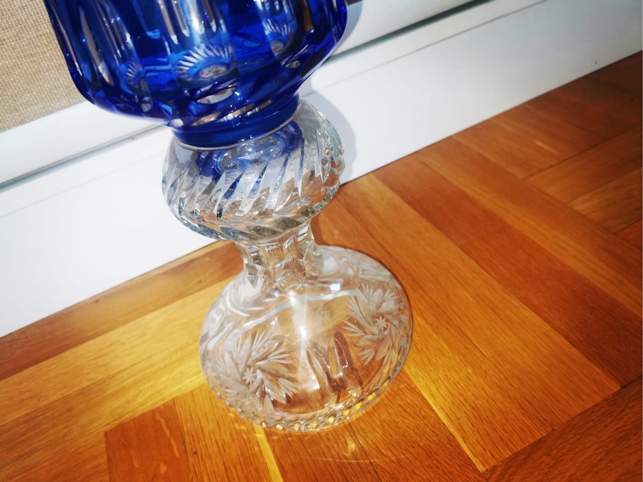 Антикварна кристална ваза Бохемия двуцветна висока 52 см рядка находка