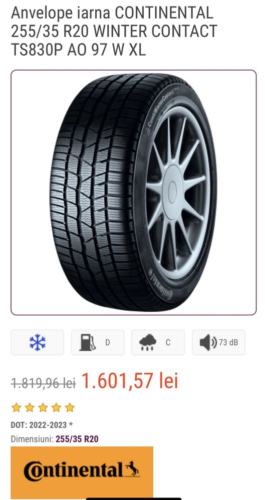 Anvelope Continental M+S 255/35/20 Dot 2019 Jante R18
