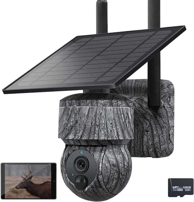 8MP камуфлажна безжична PTZ соларна камера 4G SIM със слънчев панел