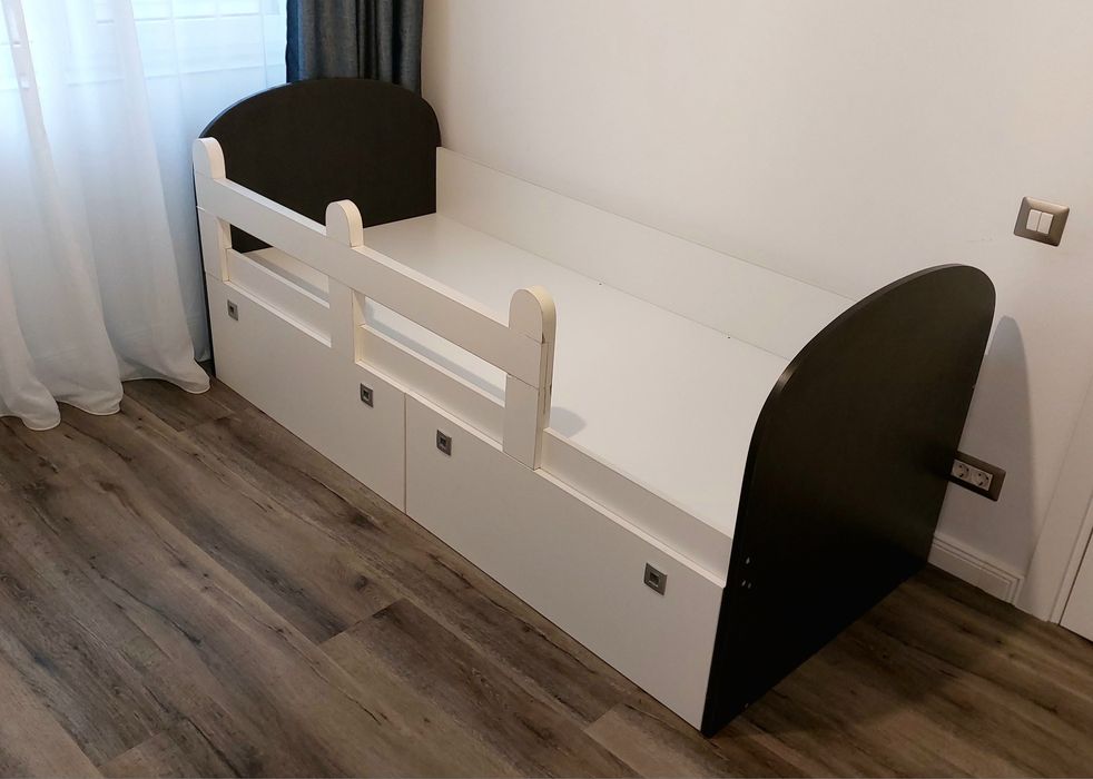 Pat pentru copii 80 x 190 cm, cu somieră și sp. depozitare, alb/wenghe