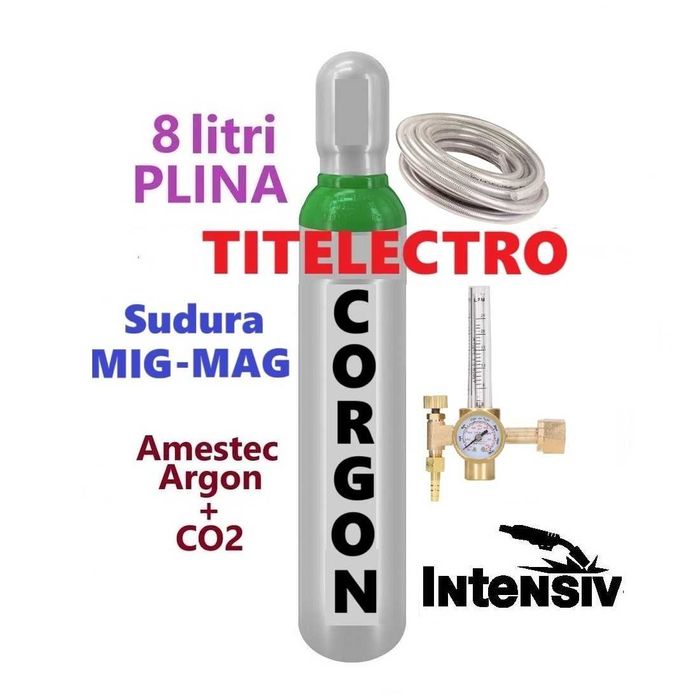 Butelie tub corgon 8L PLINA sudura MIG, amestec Argon+CO2 + reductor
