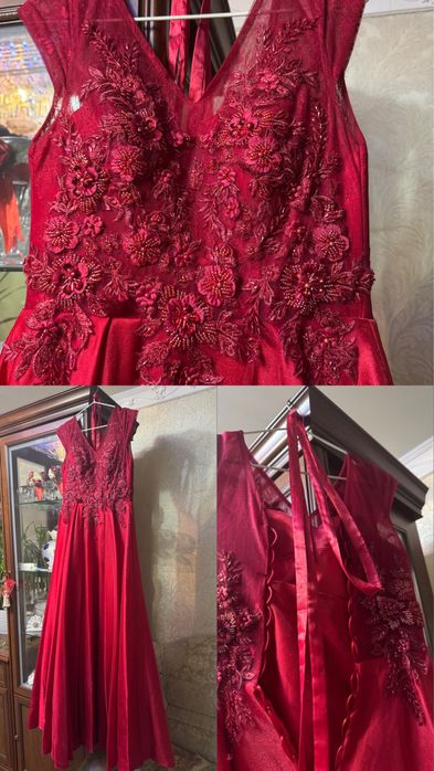 Вечернее платье в красном цвете с вышивкой ручной работы!