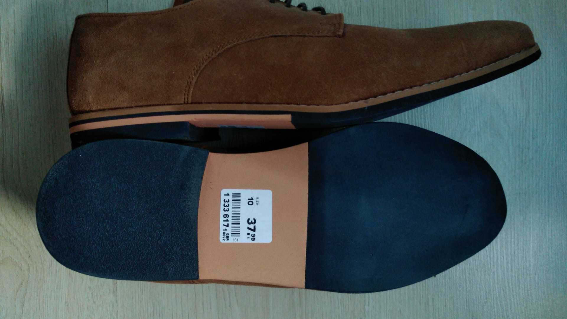 Pantofi piele eleganti AM Shoe Tan Suede Wide Fit Derby 44-45 lati