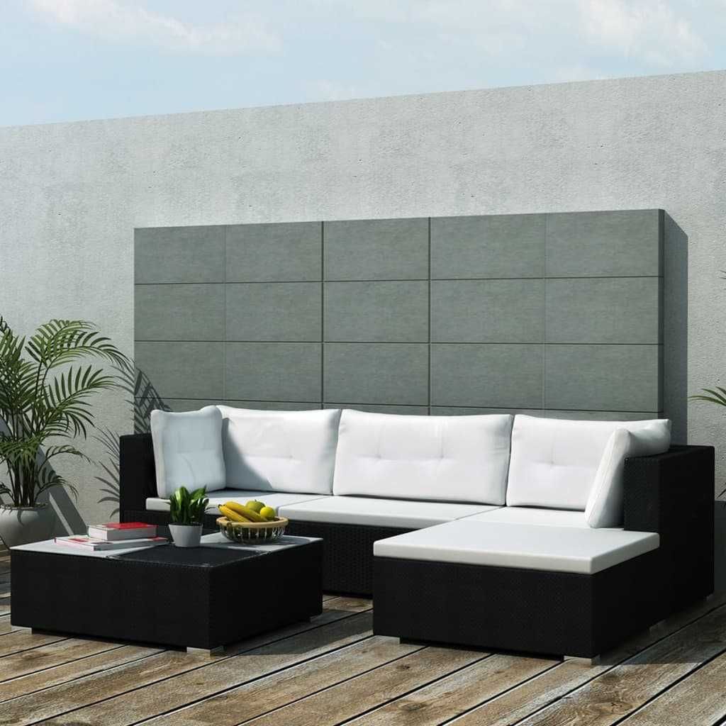 Set mobilier de gradina/terasa canapea/coltar 5 piese Negru/Alb