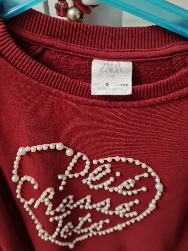 Zara, 9 ani, 134 cm, bluza roșie cu perle