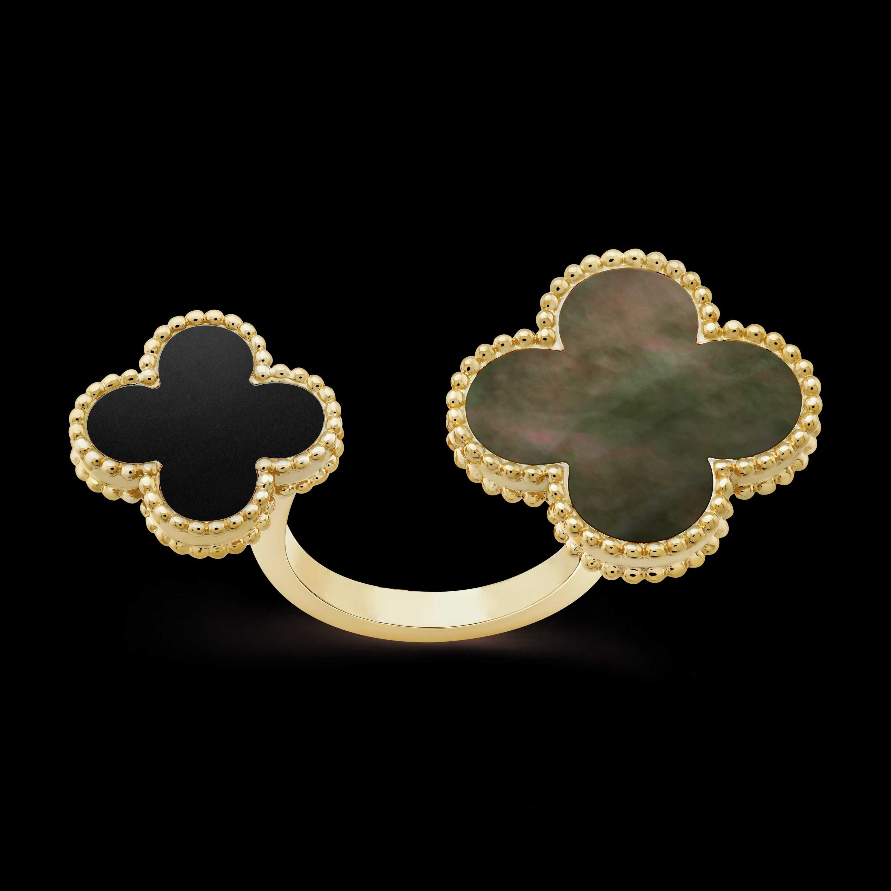 Van Cleef & Arpels VCA Gold Mother Onyx Magic Clovers Дамски Пръстен