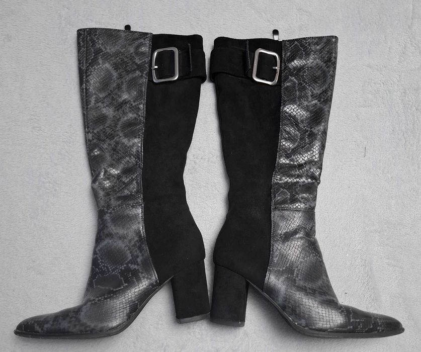 Cizme negru-gri cu toc gros, 41