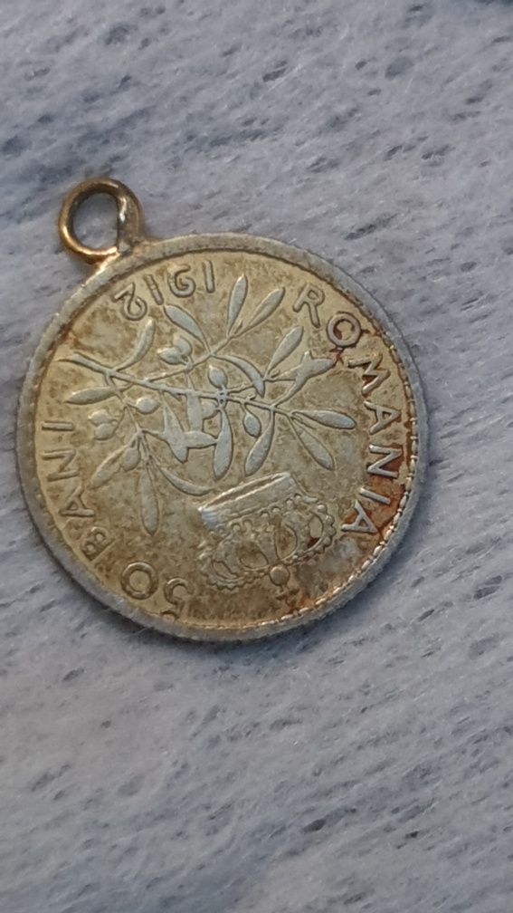 Medalion argint vechi moneda 50 bani 1912