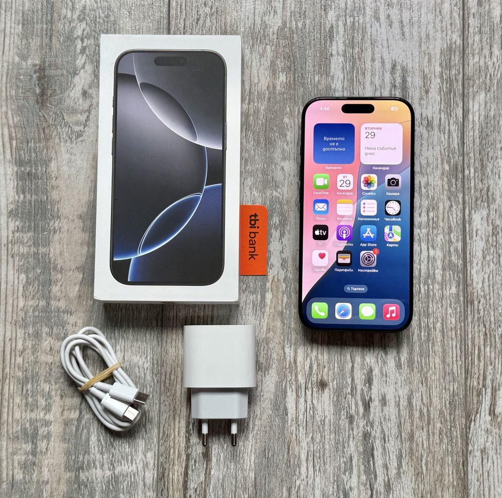 Iphone 16 Pro 5G 256 GB Като Нов Гаранционен Black 100 % Battery