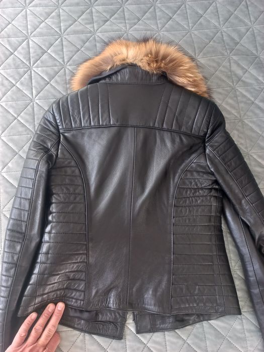 Geaca piele dama cu guler blana naturala