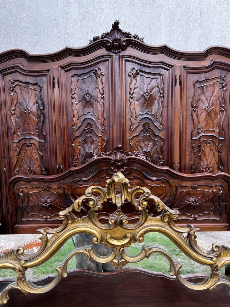 Dormitor stil Baroc Piemontez lemn sculptat Nuc