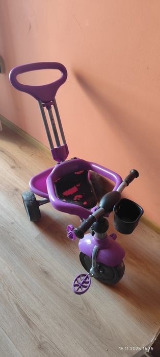 Детска триколка/велосипед с родителски контрол (лилава/цикламена)