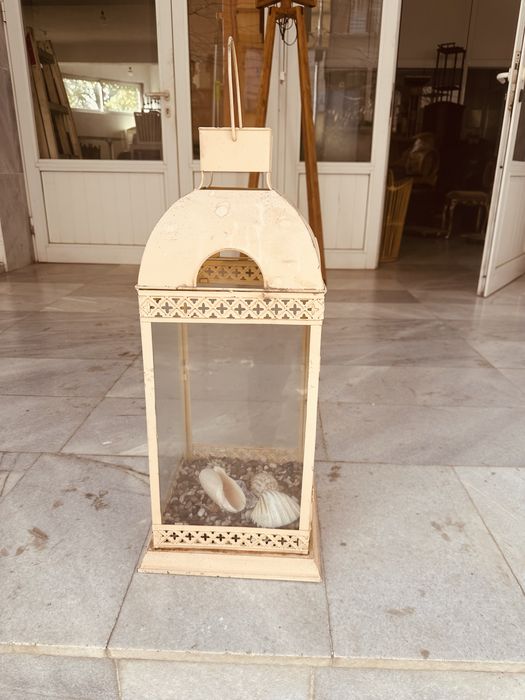 Голям винтидж фенер в стил Shabby Chic – 75 см, метал и стъкло