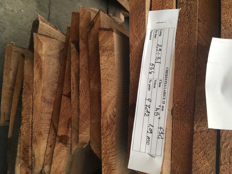 Cherestea larice uscata netivita- 25 mm grosime, cantitate 3.1 mc