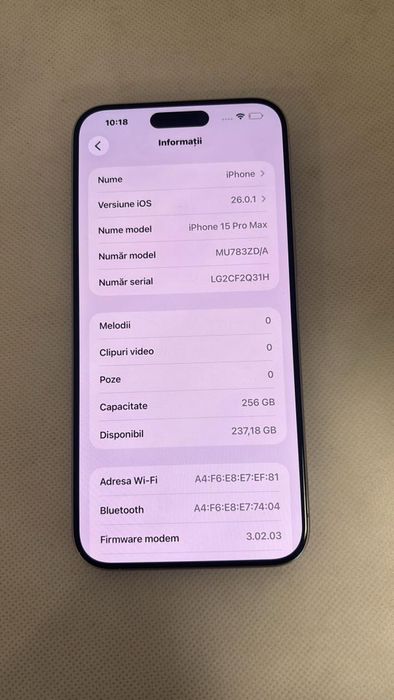 Telefon mobil Apple iPhone 15 Pro Max, 256GB, 5G, White Titanium -A-